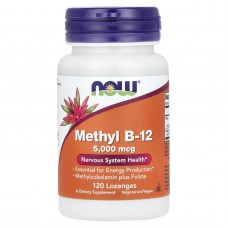 Витамин В12, Methyl B-12, NOW Foods, метил, 5000 мкг, 120 леденцов