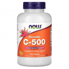 Витамин С жевательный, Chewable C-500, Now Foods, вкус апельсина, 100  жевательных таблеток