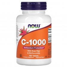 Витамин С-1000, C-100, NOW  Foods, с шиповником и биофлавоноидами, 100 таблеток