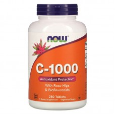 Витамин С-1000, C-1000, Now Foods, с шиповником и биофлавоноидами, 250 таблеток