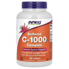 Витамин С-1000, Buffered C-1000, Now Foods, буферизованный, комплекс, 180 таблеток