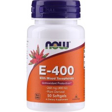 Витамин Е,  E-400, Now Foods, со смешанными токоферолами, 268 мг (400 МЕ), 50 гелевых капсул