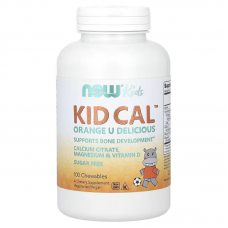 Кальций для детей, Kid Cal, Now Foods, поддержка развития костей,  со вкусом апельсина, 100 жевательных таблеток