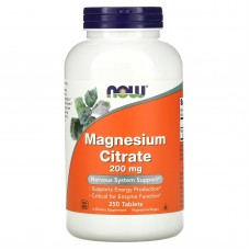 Магний цитрат, Magnesium Citrate, Now Foods, 200 мг, 250 таблеток