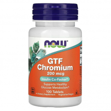 Хром, GTF Chromium,  Now Foods, 200 мкг, 100 таблеток