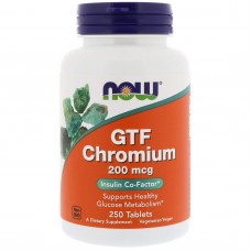 Хром, GTF Chromium,  Now Foods, 200 мкг, 250 таблеток