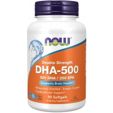 Докозагексаеновая кислота (ДГК), DHA-500, Now Foods, двойная сила, 90 гелевых капсул