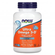 Омега-3 ультра + витамин D3, Ultra Omega 3-D, Now Foods, 600 EPA / 300 DHA, 90 рыбьих гелевых капсул