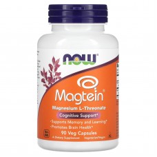 Магний L-треонат, Magtein, NOW Foods, когнитивная поддержка, 90 вегетарианских капсул