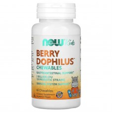 Пробиотики для детей, Berry Dophilus, Now Foods, вкус ягод, 2 млрд КОЕ, 60 жевательных таблеток