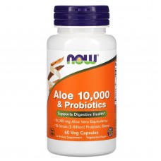 Алоэ вера 10000 и пробиотики, Aloe & Probiotics, Now Foods, 60 вегетарианских капсул
