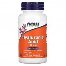 Гиалуроновая кислота и МСМ, Hyaluronic Acid, NOW Foods, 50 мг, 60 растительных капсул