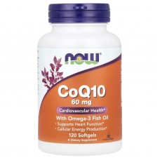 Коэнзим Q10 с рыбьим жиром Омега-3, CoQ10 with Omega-3 Fish Oil, Now Foods, 60 мг, 120 гелевых капсул