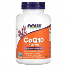Коэнзим Q10 (CoQ10), Now Foods,  с ягодами боярышника, 100 мг, 180 вегетарианских капсул