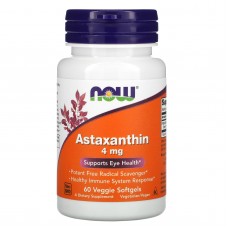 Астаксантин, Astaxanthin,  NOW Foods, 4 мг, 60 вегетарианских гелевых капсул