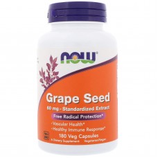 Экстракт виноградных косточек (Grape Seed), Now Foods, стандартизированный, 60 мг, 180 капсул в растительной оболочке