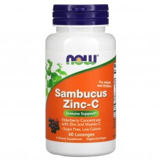 Бузина с цинком и витамином С, Sambucus Zinc-C, Now Foods, 60 леденцов