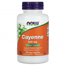 Кайенский перец, Cayenne, Now Foods, 500 мг, 100 вегетарианских капсул