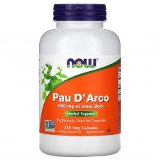 По д'арко, Pau D' Arco, NOW Foods, 500 мг, 250 вегетарианских капсул