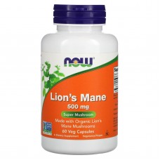 Ежовик гребенчатый, Lion's Mane, Now Foods, 60 растительных капсул  (500 мг в капсуле)