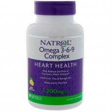 Омега 3 6 9, Omega 3-6-9 Complex, Natrol, с лимонным вкусом, 1200 мг, 90 капсул