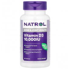 Витамин D3, Vitamin D3, Natrol, для здоровья костей и суставов, 10,000 МЕ, 60 таблеток
