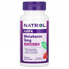 Мелатонин, вкус клубники, Melatonin, Natrol, 3 мг, 90 таблеток