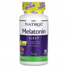 Мелатонин быстрого высвобождения (вкус клубники), Melatonin, Natrol, 1 мг, 90 таблеток