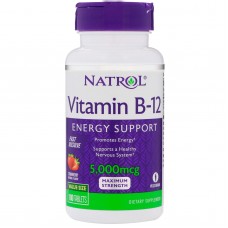 Витамин В12, вкус клубники, Vitamin B-12, Natrol, 5000 мкг, 100 таблеток