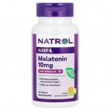 Мелатонин, Melatonin, Natrol, быстрорастворимый, максимальная сила, цитрусовый, 10 мг, 60 таблеток для рассасывания