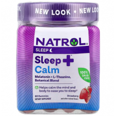 Поддержка сна, Sleep + Calm, Natrol, вкус клубники, 60 жевательных конфет
