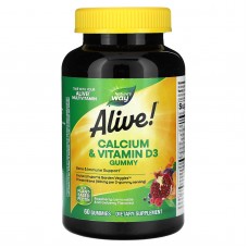Кальций + витамин D3, Calcium + Vitamin D3, Alive!, Nature's Way, 60 жевательных таблеток