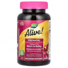 Витамины для беременных, Alive! Prenatal Premium Gummy, Nature's Way, клубника и лимон, 75 жевательных конфет