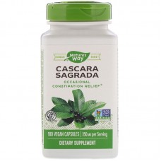 Каскара саграда, Cascara Sagrada, Nature's Way, старая кора, 350 мг, 180 веганских капсул