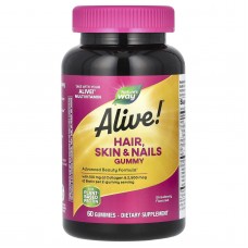 Мультивитамины для волос, кожи и ногтей, Hair, Skin & Nails Gummies, Nature's Way, Alive! клубника, 60 жевательных конфет
