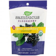 Леденцы для иммунитета, бузина, цинк + витамин C, Sambucus® Immune Lozenges, Nature's Way, перечная мята, 24 леденца