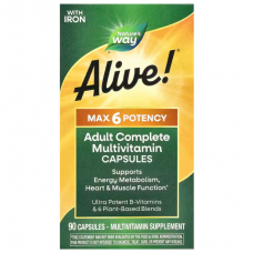 Мультивитамины, Alive!, Adult Complete Multivitamin, Nature's Way, полный комплекс для взрослых, с железом, 90 капсул