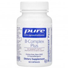 Витамины группы B (сбалансированная витаминная формула), B-Complex Plus, Pure Encapsulations, для поддержки роста красных кровяных телец, неврологического и психологического здоровья, сердечно-сосудистой системы, уровня энергии и зрения, 60 капсул