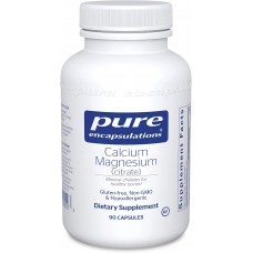 Магний кальций (цитрат), Calcium Magnesium (citrate), Pure Encapsulations, для укрепления костей, снятия мышечных спазмов и напряжения, здоровья зубов и сердечно-сосудистой системы, 90 капсул