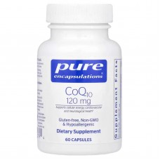 Коэнзим Q10, CoQ10, Pure Encapsulations, для энергии, антиоксидантов, здоровья мозга и клеток, когнитивных функций и поддержки сердечно-сосудистой системы, 120 мг, 60 капсул