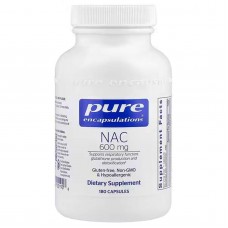 N-ацетилцистеин, NAC (n-acetyl-l-cysteine), Pure Encapsulations, поддержка дыхательной функции, выработки глутатиона и детоксикации, 600 мг, 180 капсул