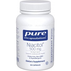 Ниацин не вызывающий покраснений, Niacitol, Pure Encapsulations, для поддержки пищеварения, синтеза гормонов и образования тканей, 500 мг, 60 капсул