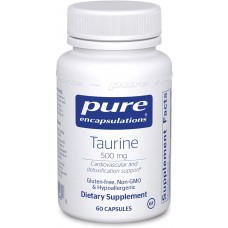 Таурин, Taurine, Pure Encapsulations, для здоровья печени, глаз, антиоксидантов, сердца, мозга и мышц, 500 мг, 60 капсул