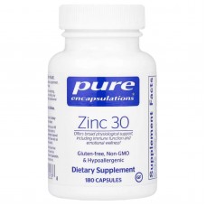 Цинк пиколинат, Zinc, Pure Encapsulations, для поддержки иммунной системы, роста и развития, заживления ран, здоровья простаты и репродуктивного здоровья, 30 мг, 180 капсул