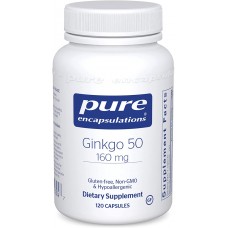 Гинкго Билоба, Ginkgo Biloba, Pure Encapsulations, для поддержки кислорода, кровообращения и легких проблем с памятью, связанных со старением, 160 мг, 120 капсул