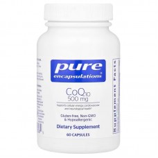 Коэнзим Q10, CoQ10, Pure Encapsulations, для энергии, антиоксидантов, здоровья мозга и клеток, когнитивных функций и поддержки сердечно-сосудистой системы, 500 мг, 60 капсул