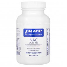 NAC (N-ацетилцистеин), NAC (n-acetyl-l-cysteine), Pure Encapsulations, поддержка дыхательной функции, выработки глутатиона и детоксикации, 900 мг, 120 капсул