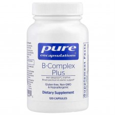 Витамины группы B (сбалансированная витаминная формула), B-Complex Plus, Pure Encapsulations, для поддержки роста красных кровяных телец, неврологического и психологического здоровья, сердечно-сосудистой системы, уровня энергии и зрения, 120 капсул