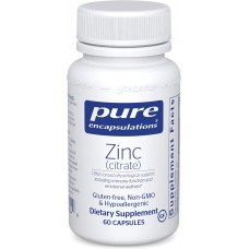 Цинк (цитрат), Zinc (citrate), Pure Encapsulations, для поддержки иммунной системы, репродуктивного здоровья, развития и восстановления тканей, 60 капсул