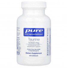 Таурин, Taurine, Pure Encapsulations, для здоровья печени, глаз, антиоксидантов, сердца, мозга и мышц, 1000 мг, 120 капсул